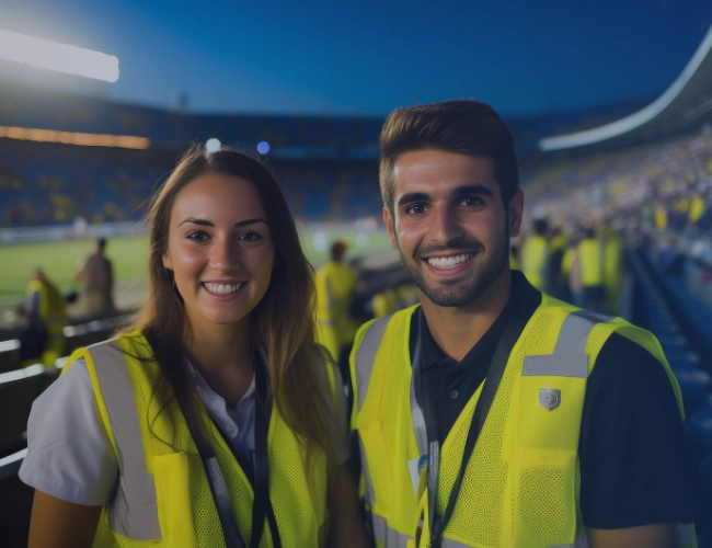 two staff workers at a stadium